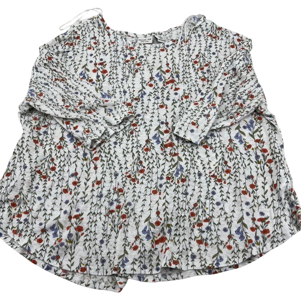 Rachel Zoe‎ 1X White Linen Floral Print Blouse boho Top Casual Vacation